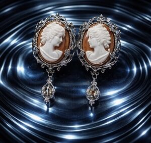Sterling Silver 925 Cameo Drop Earrings – Vintage Victorian Lady Cameo Dangle Ea